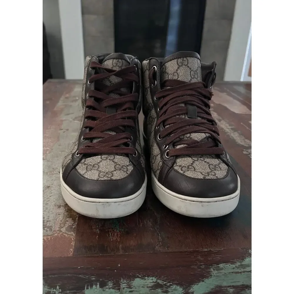 AUTHENTIC GUCCI BROOKLYN SNEAKERS BEIGE EBONY 322733 GG SZ 8.5 (fits USA 9.5)